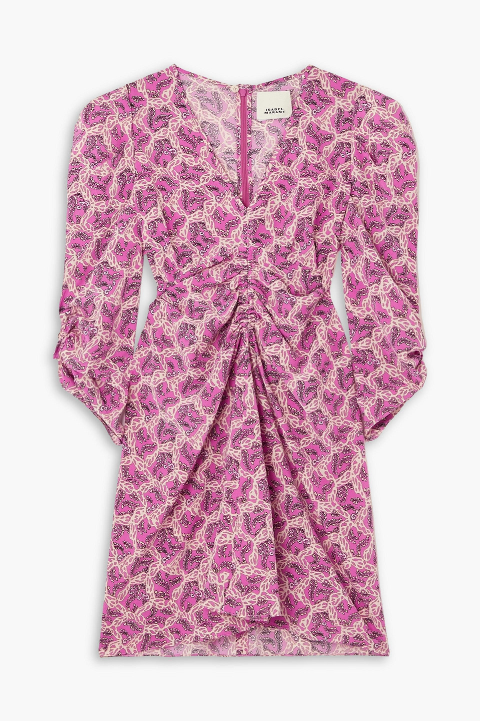 Isabel Marant Aliniza Ruched Printed Silk-blend Crepe Mini Dress In Pink