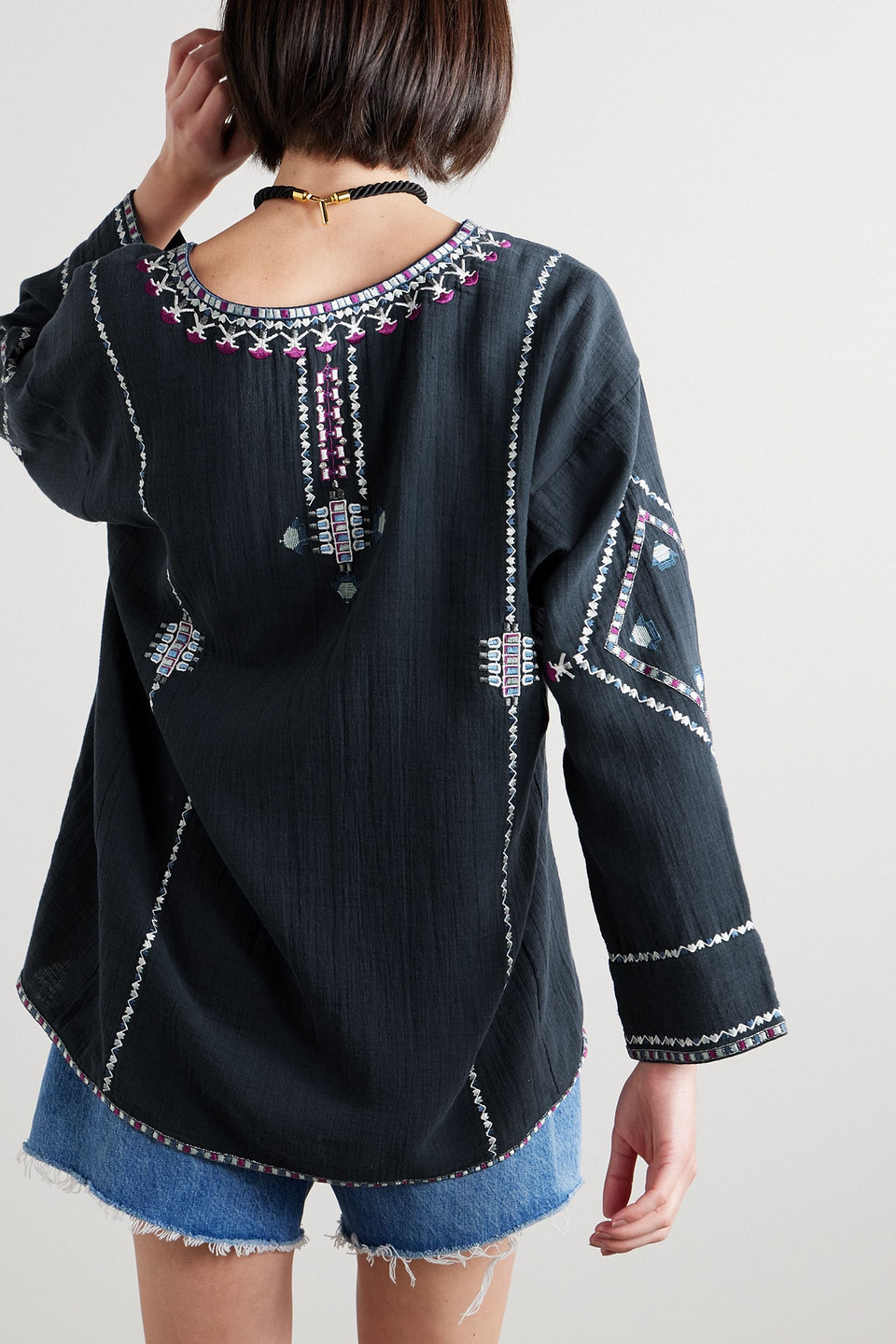 Isabel Marant Clarisa Embroidered Cotton Tunic In Navy