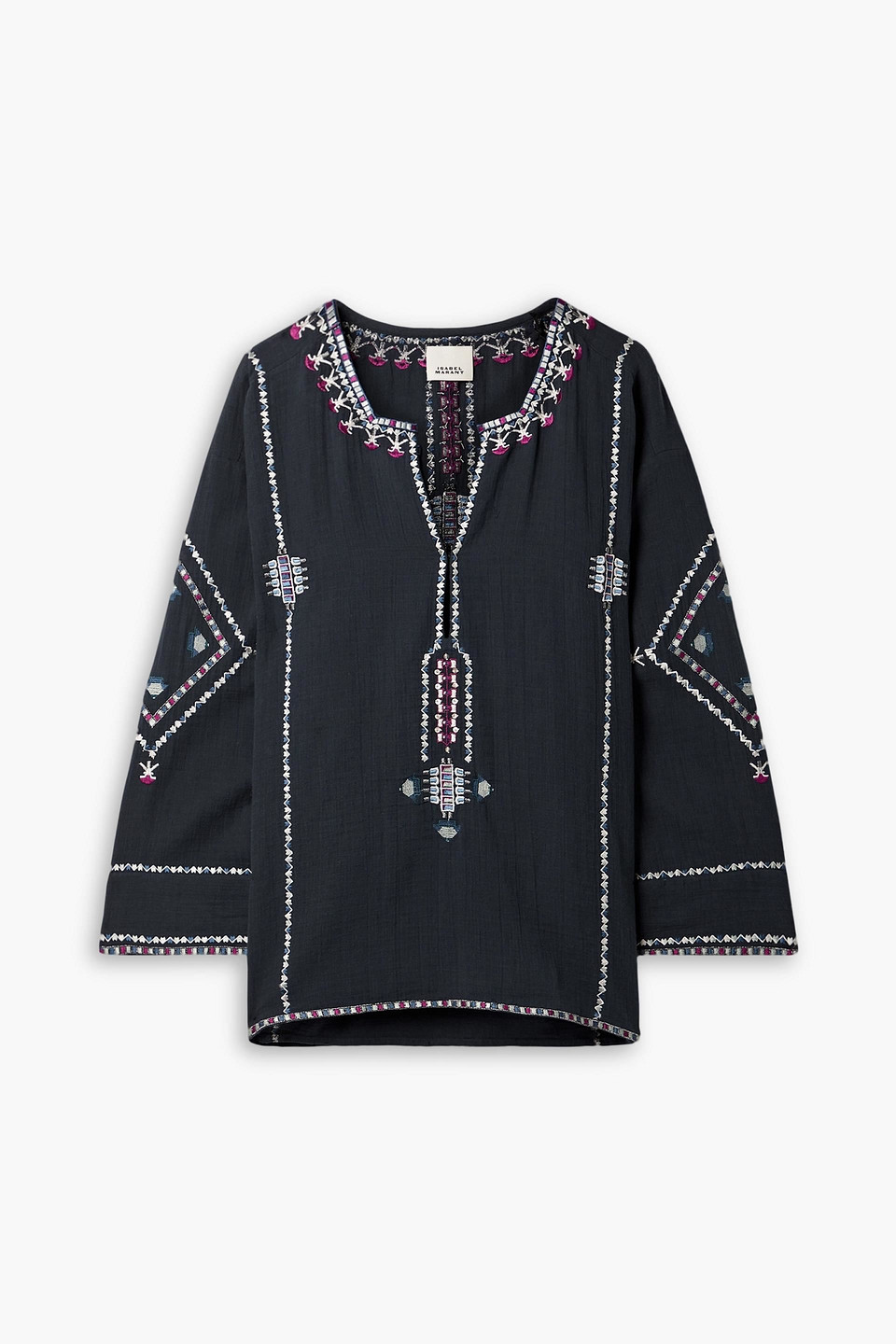 Isabel Marant Clarisa Embroidered Cotton Tunic In Navy