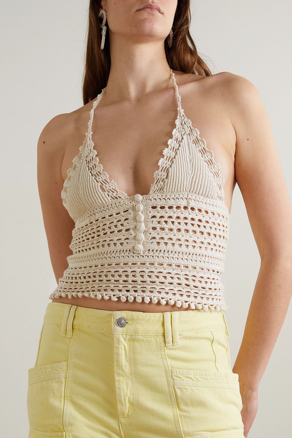 ISABEL MARANT Frinley cropped crocheted cotton halterneck tank