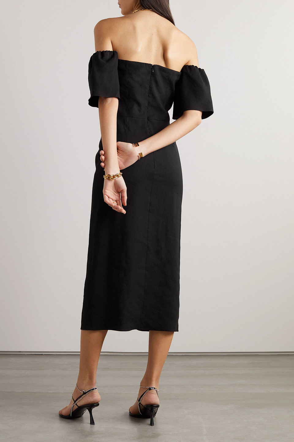 ISABEL MARANT STONY OFF-THE-SHOULDER HEMP-BLEND MIDI DRESS