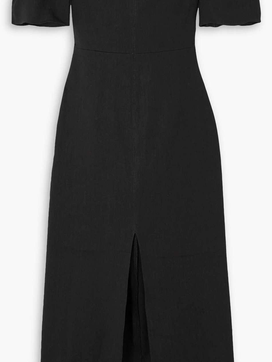 stony off-the-shoulder hemp-blend midi dress
