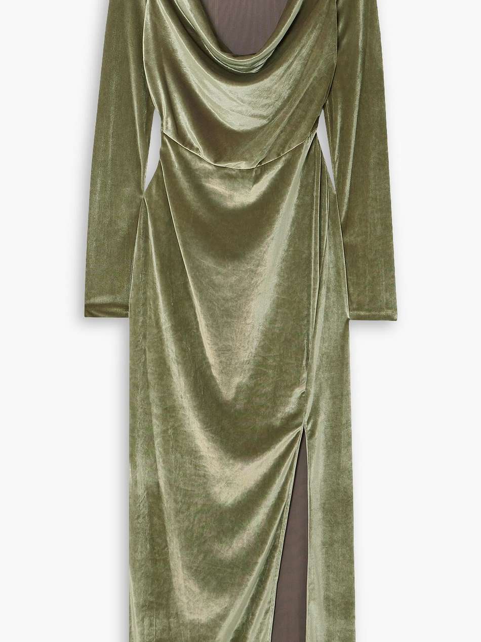asymmetric draped stretch-velvet midi dress