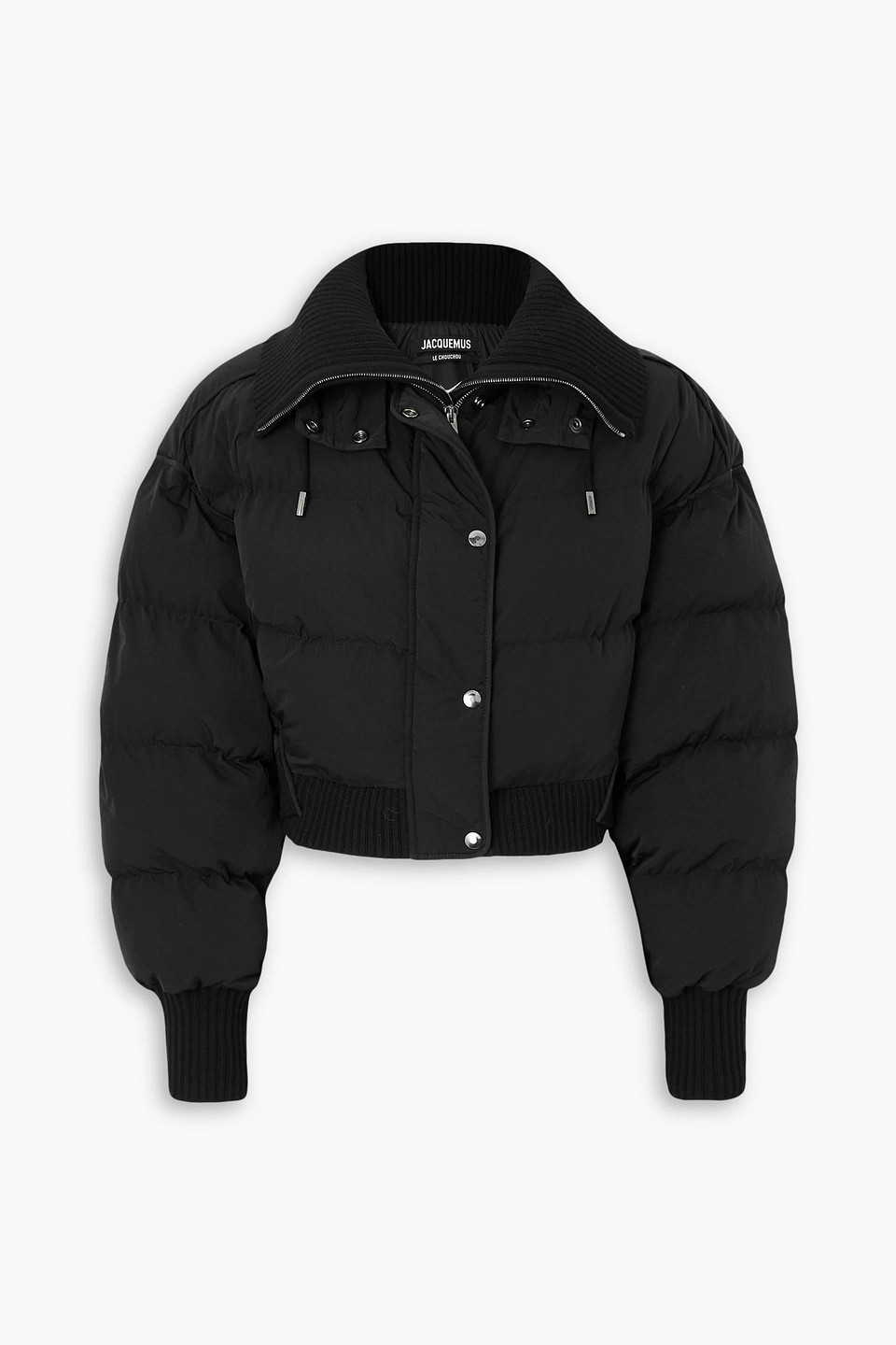 Jacquemus Caraco Layered Ribbed-knit And Quilted Shell Jacket In Black