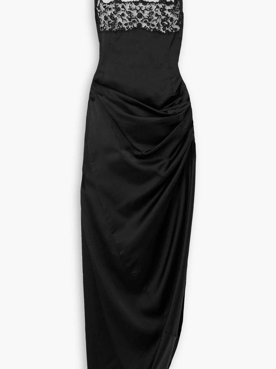 la saudade longue brodée asymmetric draped embroidered woven maxi dress