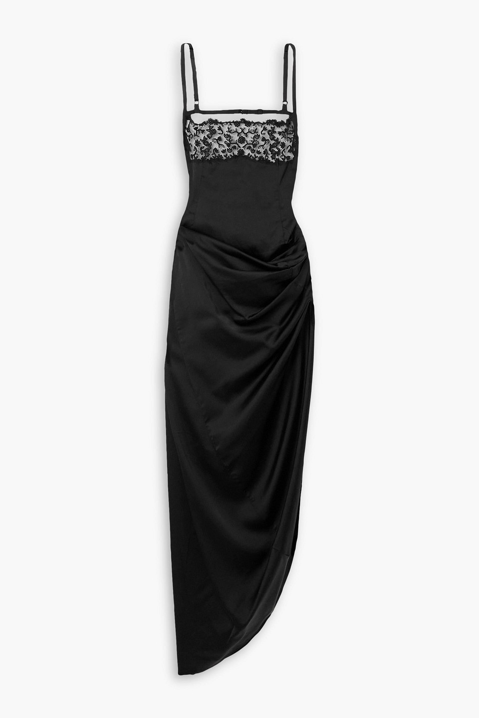 Jacquemus Embellished Neckline Ruched Spaghetti Straps In Black