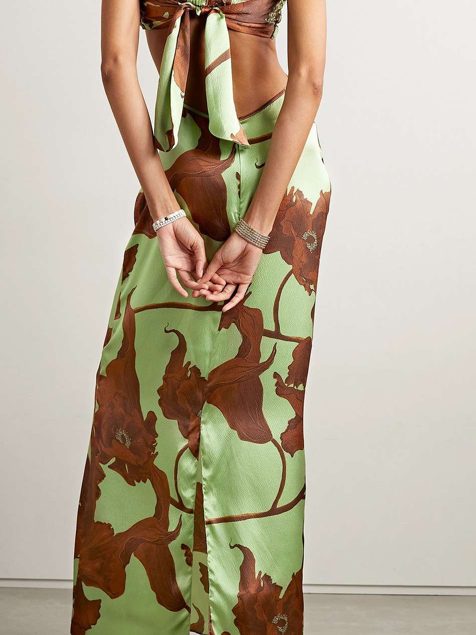 geataway to the dooars printed cutout hammered-silk maxi dress