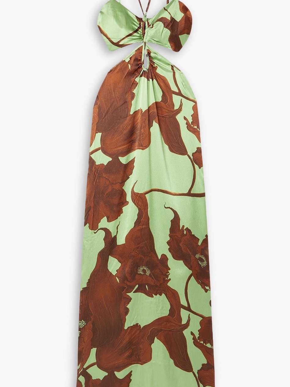 geataway to the dooars printed cutout hammered-silk maxi dress
