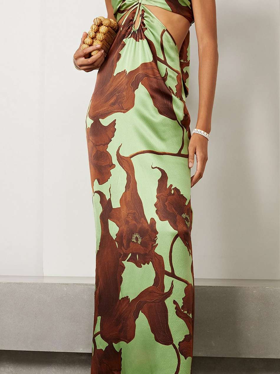 geataway to the dooars printed cutout hammered-silk maxi dress