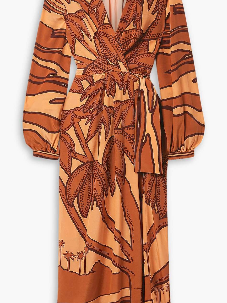 sociedades antiguas printed silk crepe de chine midi wrap dress