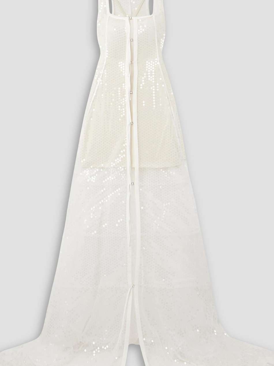 dentelle layered sequined tulle gown