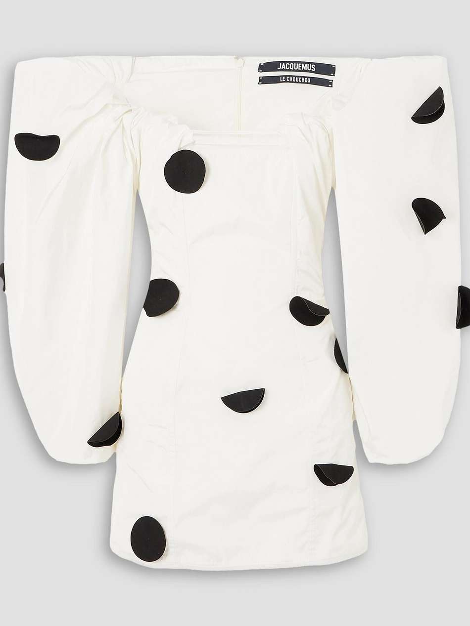 off-the-shoulder polka-dot taffeta mini dress