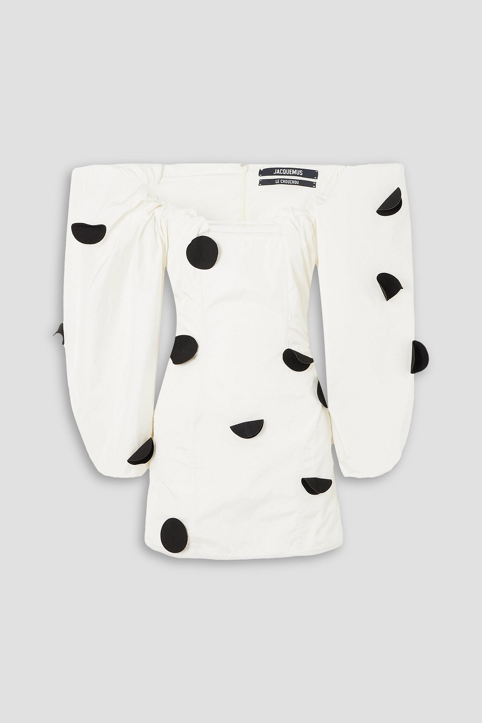 Shop Jacquemus Off-the-shoulder Polka-dot Taffeta Mini Dress In White