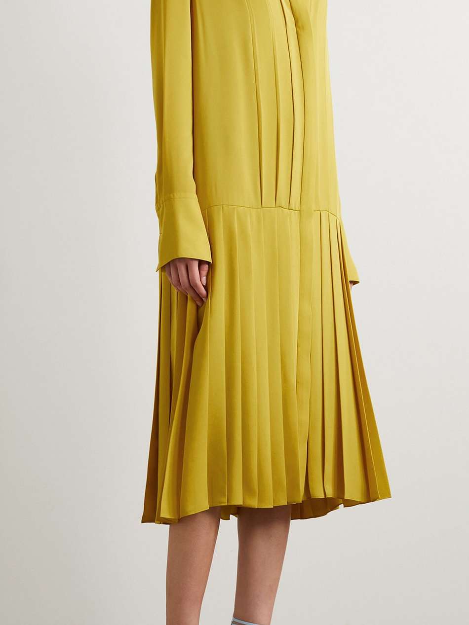 helli pleated silk crepe de chine midi shirt dress