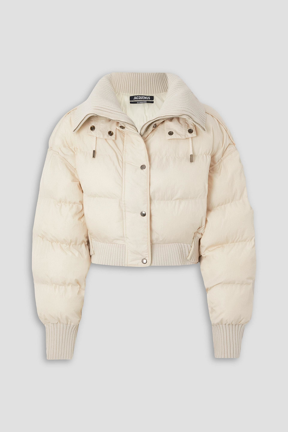 Jacquemus Caraco Layered Ribbed-knit And Quilted Shell Jacket In Ecru