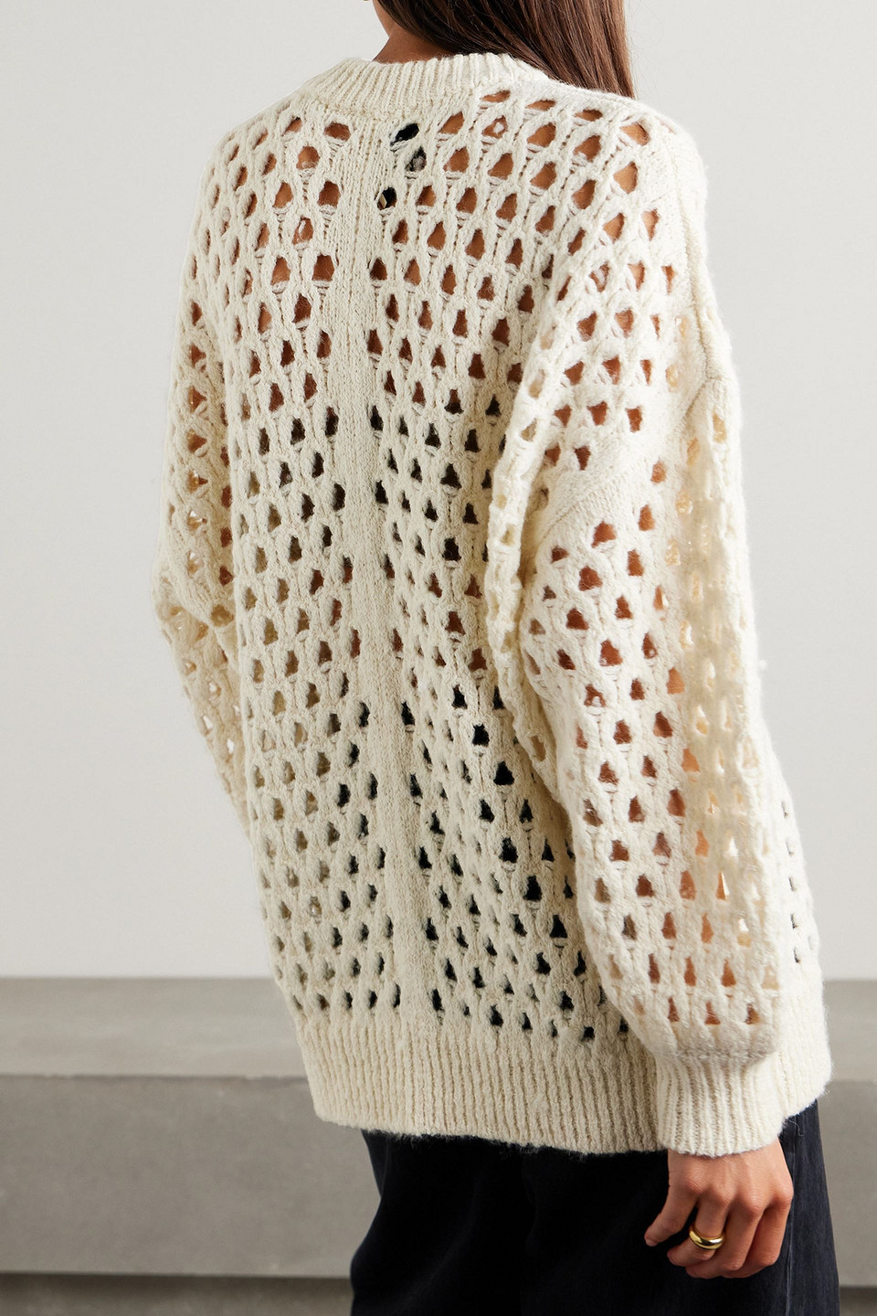 Shop Isabel Marant Tane Open-knit Alpaca-blend Sweater In Elfenbein