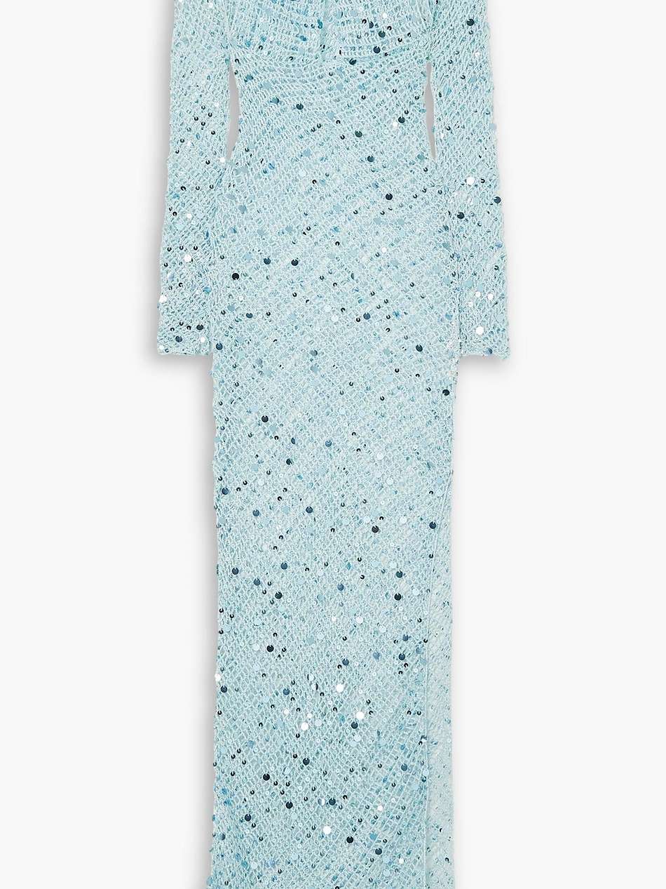 cutout embellished crochet-knit maxi dress