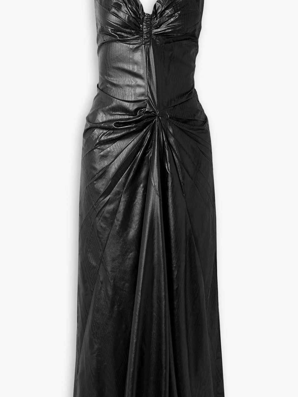 ruched moire maxi dress