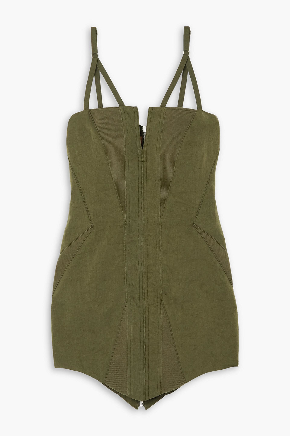 Dion Lee Fine Fork Faille And Ribbed Cotton-blend Mini Dress In Army Green