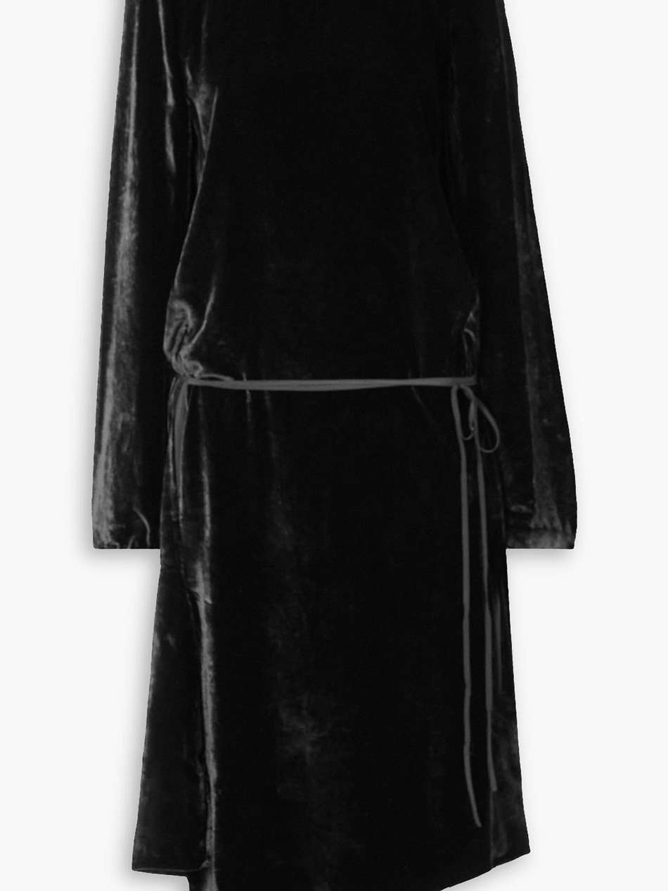 agento open-back draped velvet midi wrap dress