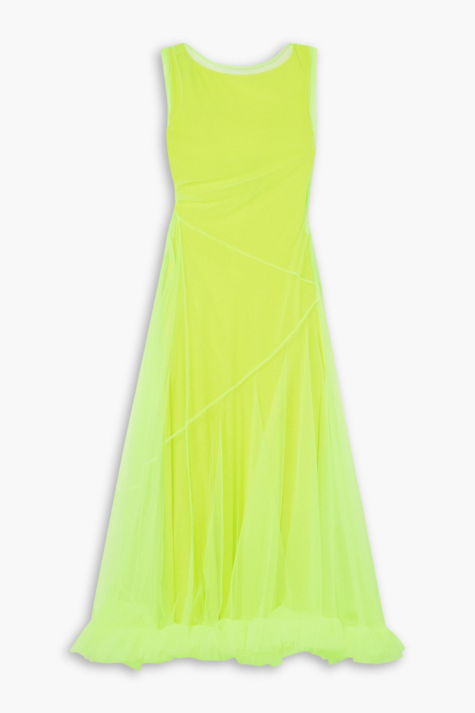 MOLLY GODDARD UMI GATHERED NEON STRETCH-TULLE MAXI DRESS
