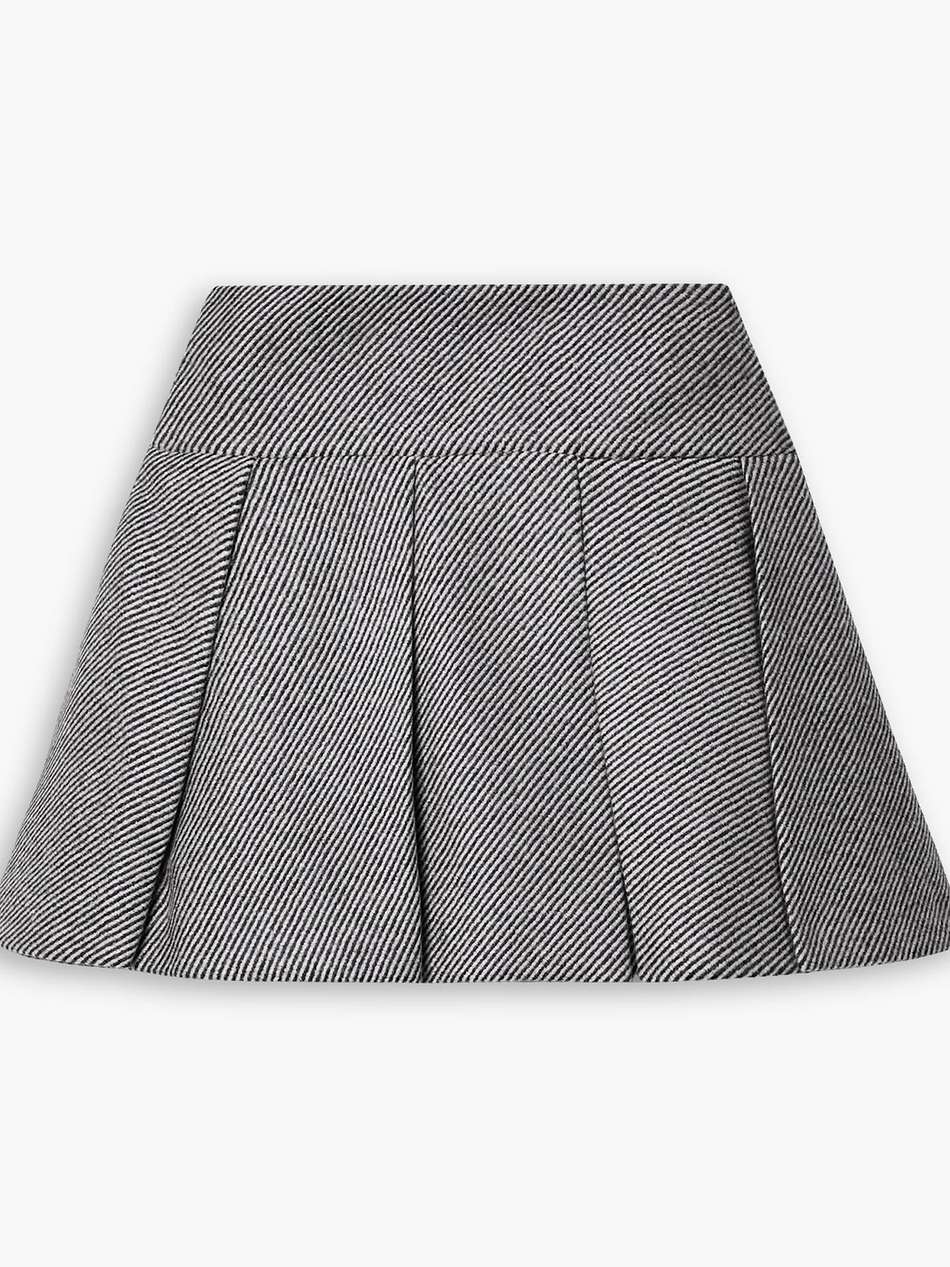 pleated striped wool mini skirt
