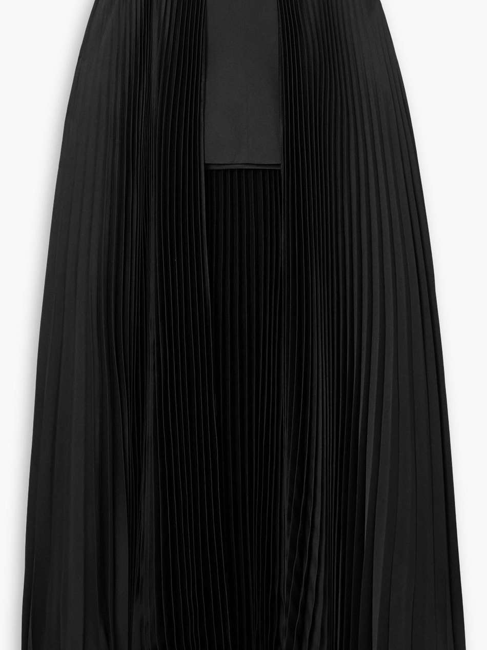 belted pleated satin maxi skirt