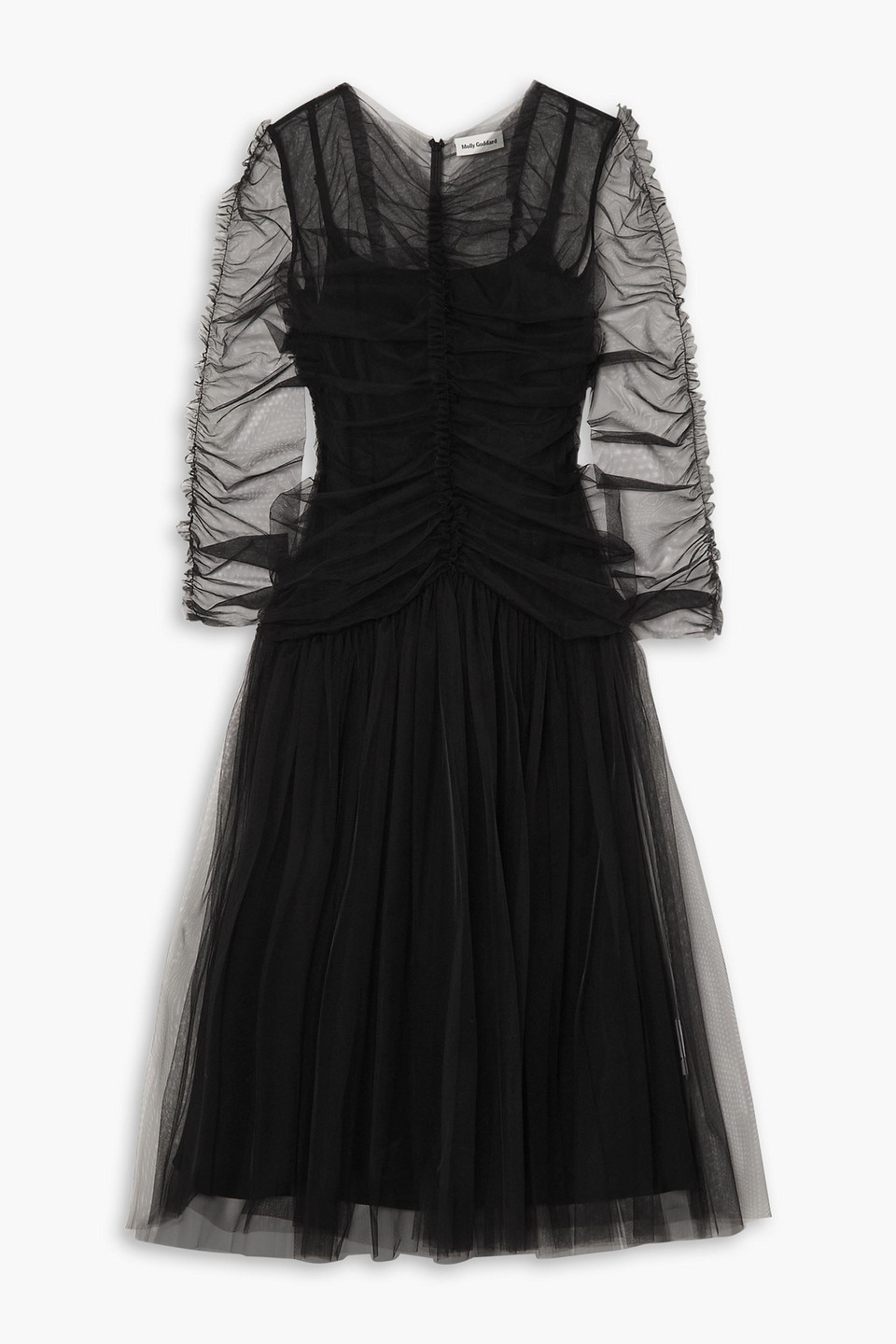 Molly Goddard Malin Ruched Tulle Midi Dress In Black