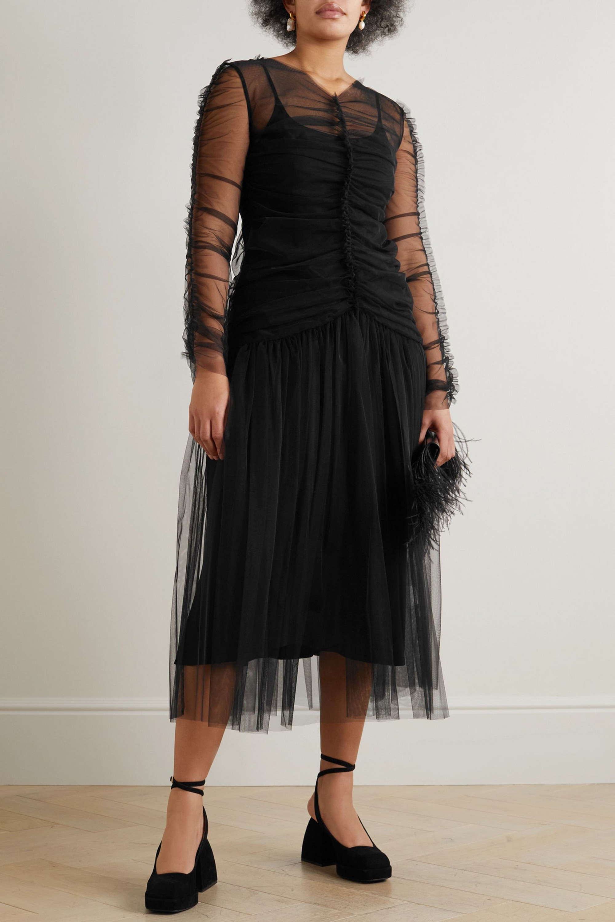 Molly Goddard Malin ruched tulle midi dress
