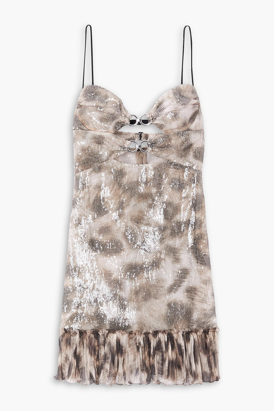 Nensi Dojaka Leopard-print Silk Chiffon-paneled Sequined Tulle Mini Dress In Beige