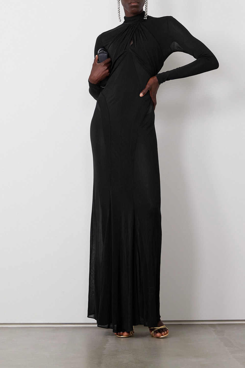 ISABEL MARANT RIMMA TWIST-FRONT JERSEY TURTLENECK MAXI DRESS