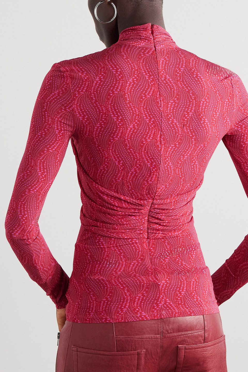 Isabel Marant Powena Cutout Ruched Printed Jersey Top In Fuchsiafarben