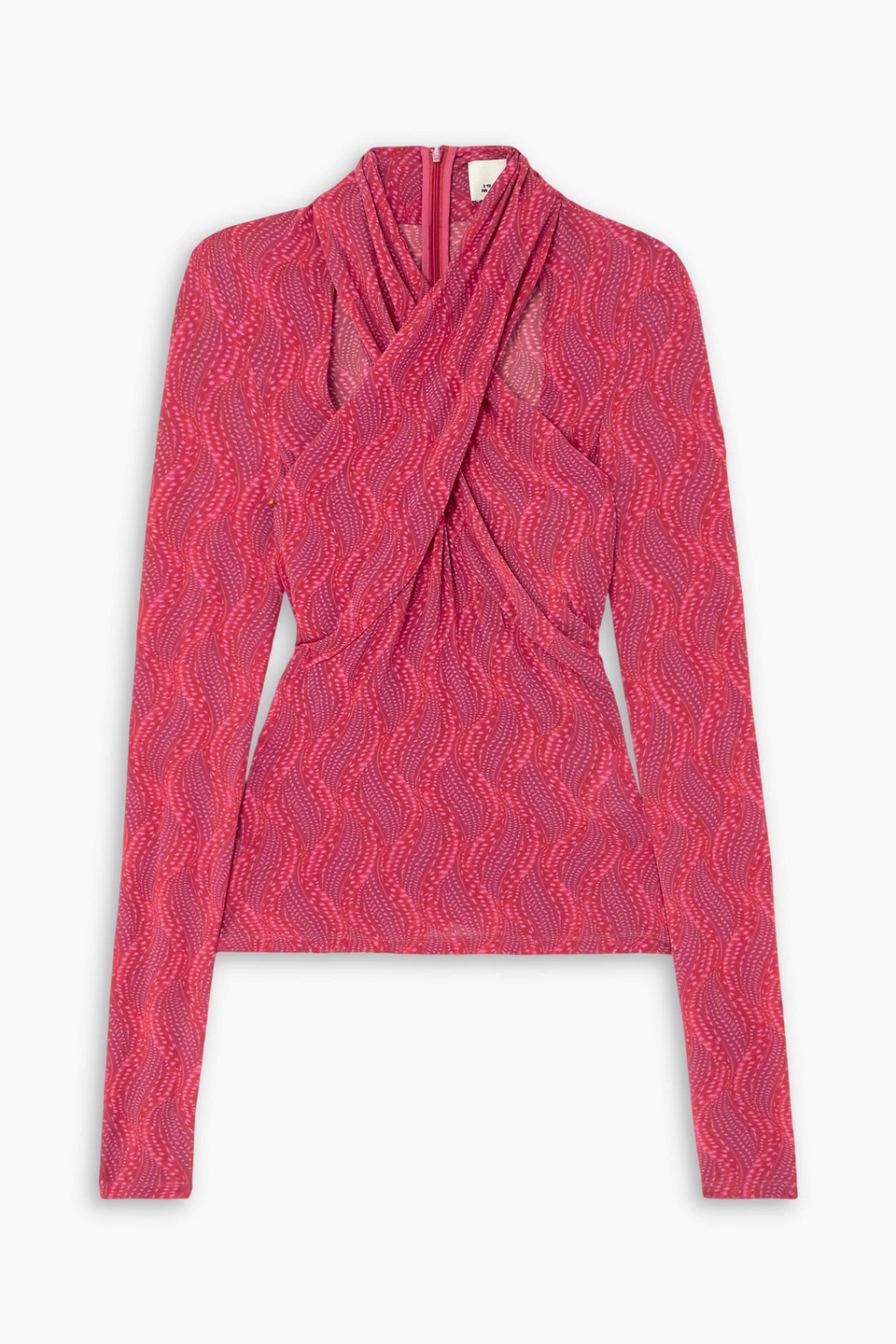 Isabel Marant Powena Cutout Ruched Printed Jersey Top In Fuchsiafarben