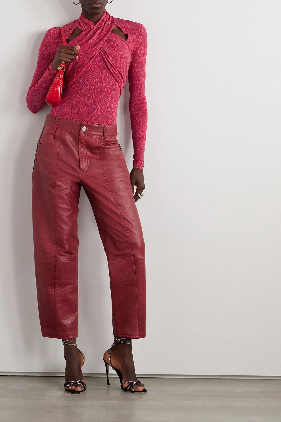 Isabel Marant Powena Cutout Ruched Printed Jersey Top In Fuchsiafarben