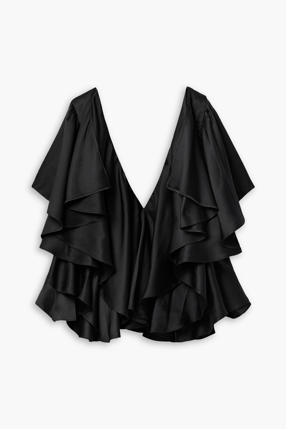 Interior Jane Ruffled Silk-satin Blouse In Black