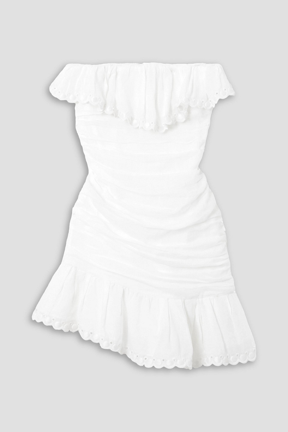 Isabel Marant Oxani Strapless Asymmetric Broderie Anglaise Ramie Mini Dress In Weiss