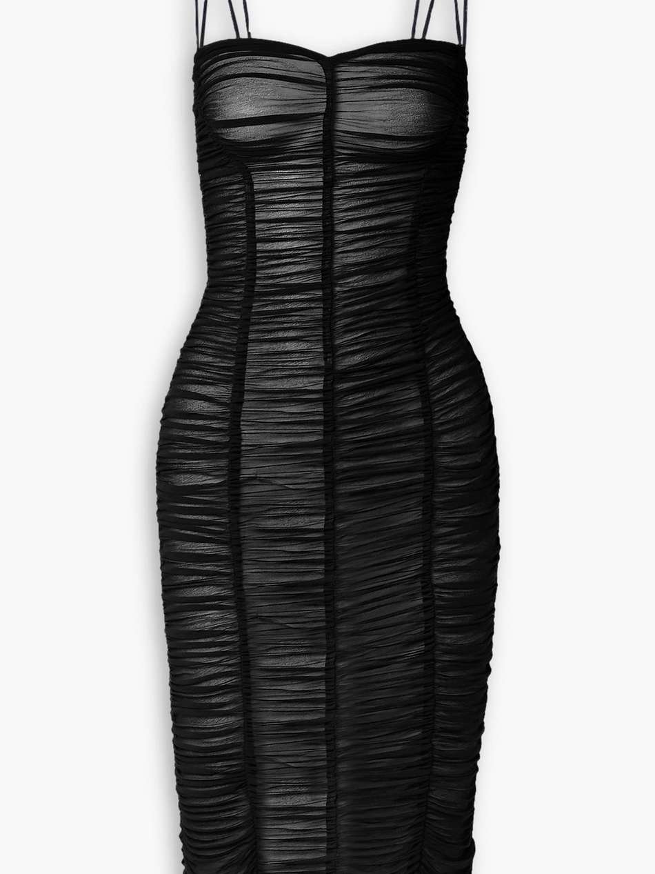 bea ruched chiffon midi dress
