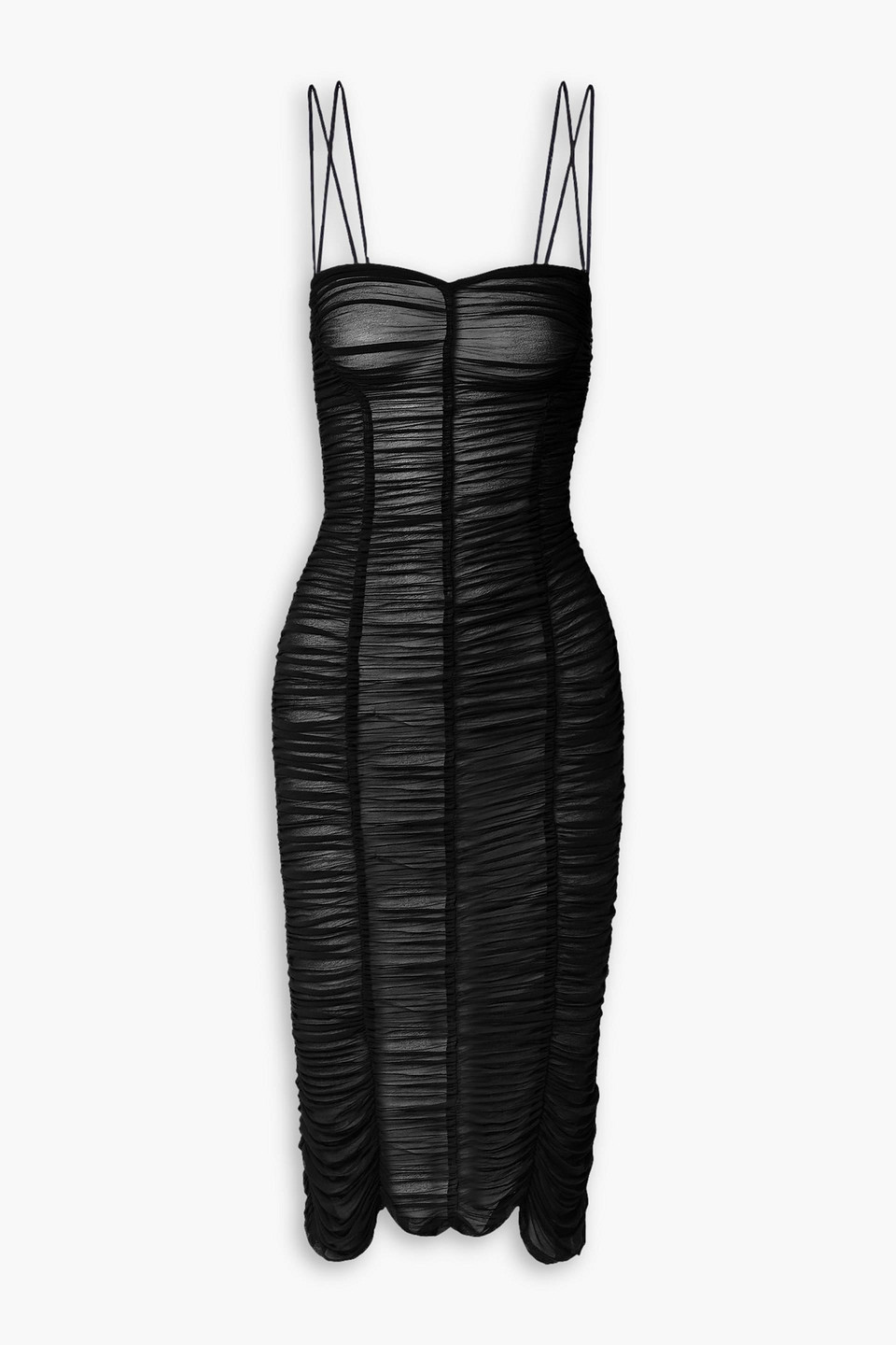 Interior Bea Ruched Chiffon Midi Dress In Black