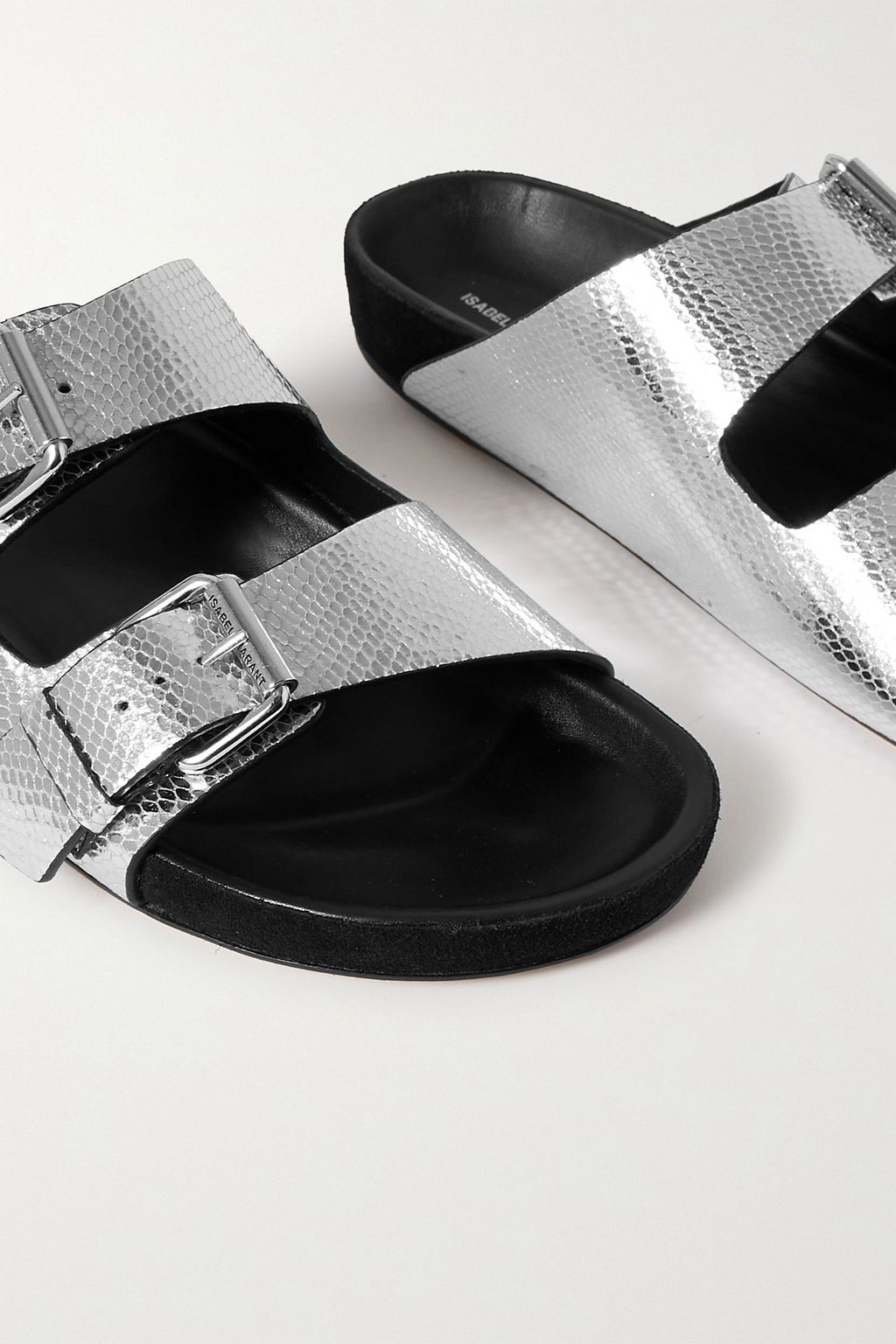 ISABEL MARANT Lennyo metallic snake-effect leather slides