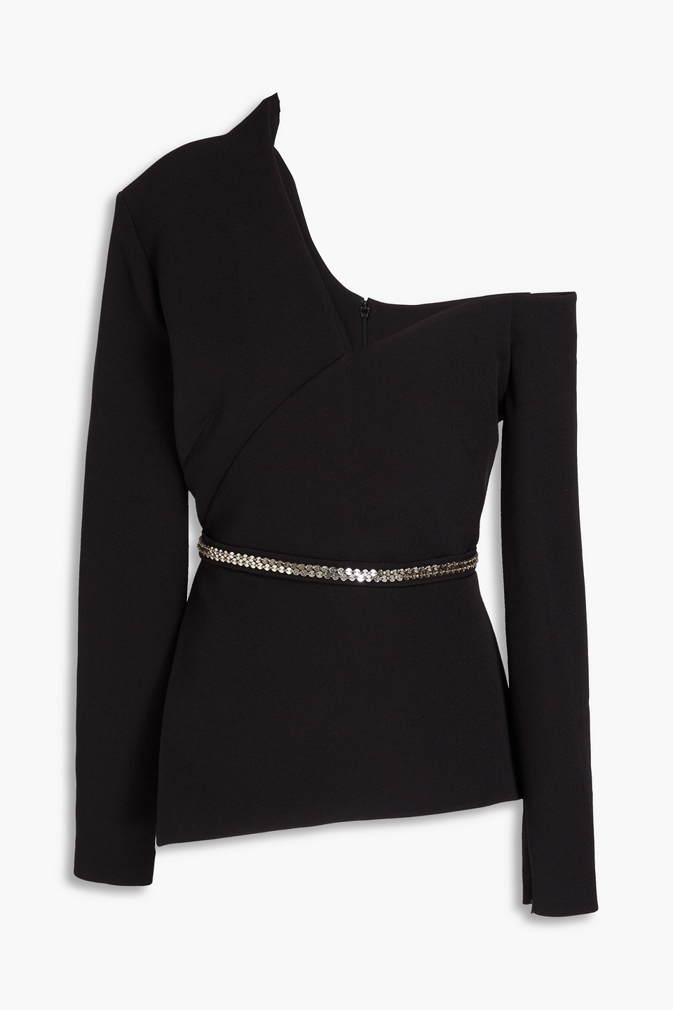 Safiyaa Brielle One-shoulder Belted Crepe Top In Black