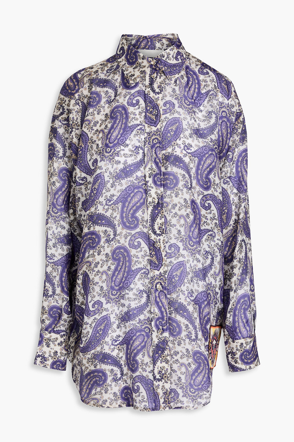 Appliquéd paisley-print silk shirt