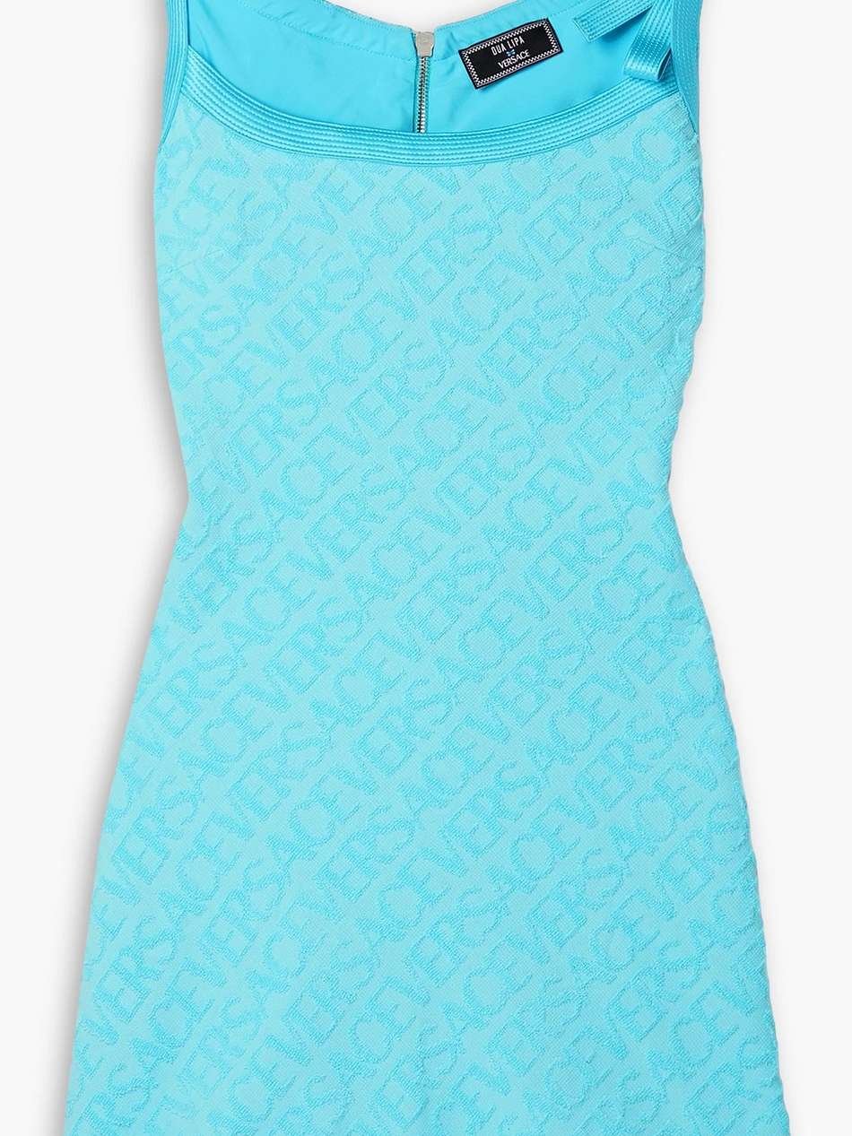 + dua lipa silk satin-trimmed flocked cotton-terry mini dress