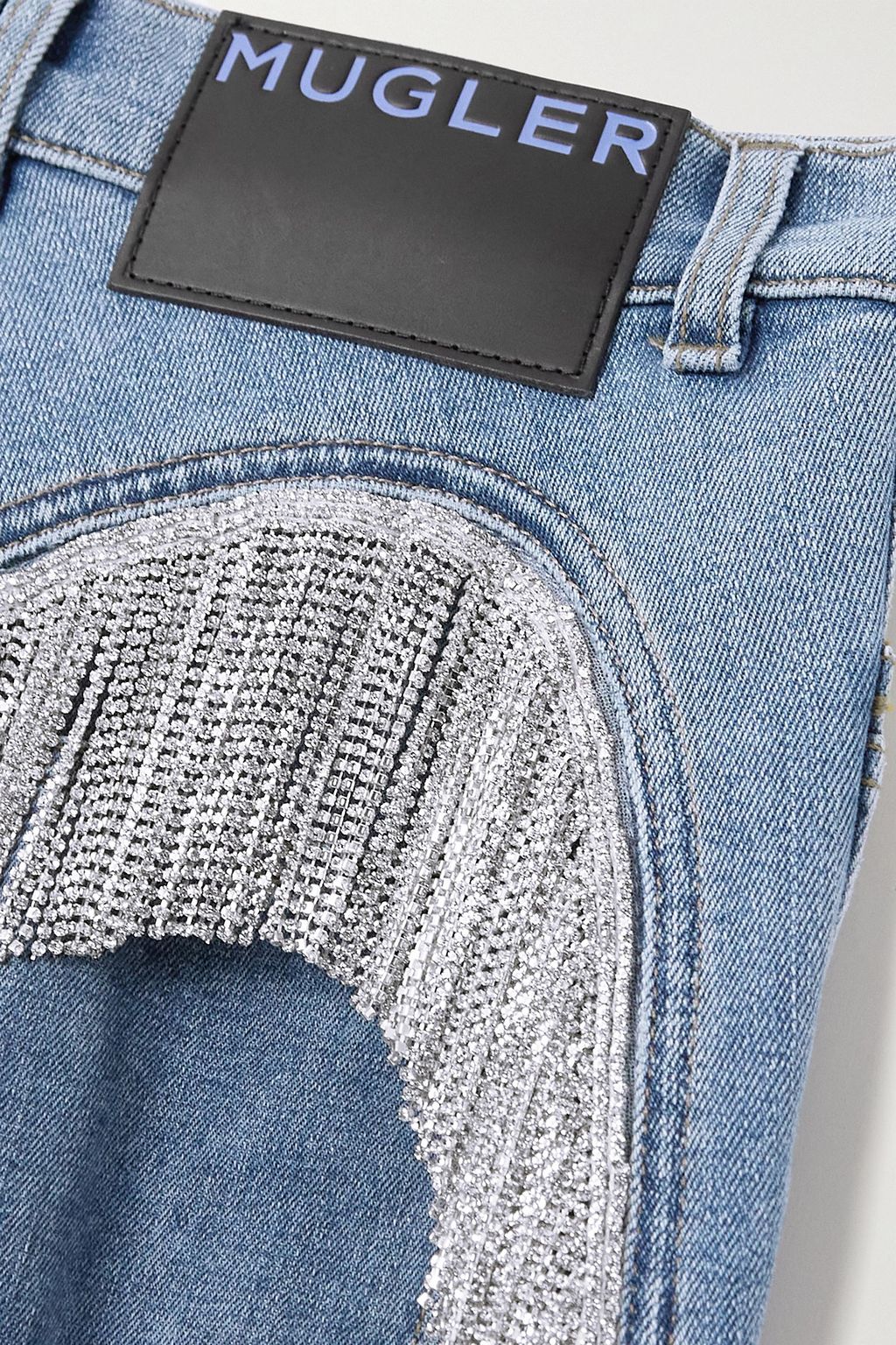 MUGLER Crystal-embellished paneled high-rise skinny jeans