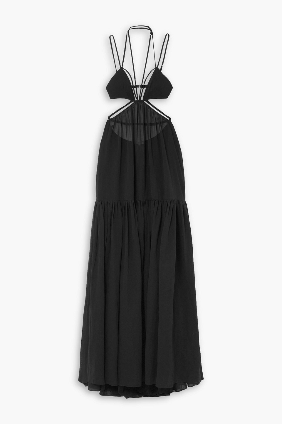 Nensi Dojaka Open-back Cutout Cotton-voile Maxi Dress In Black