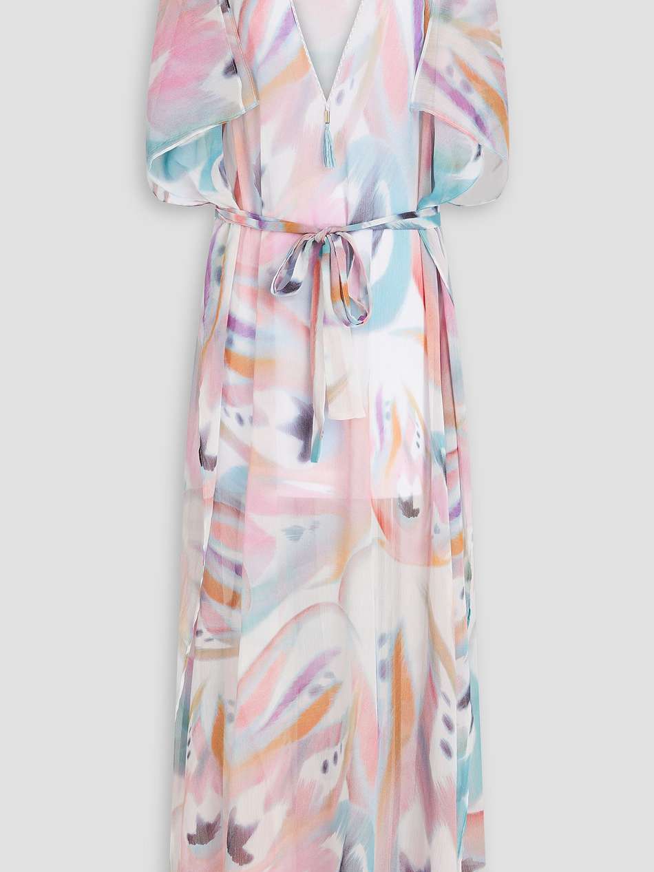 belted printed voile maxi dress