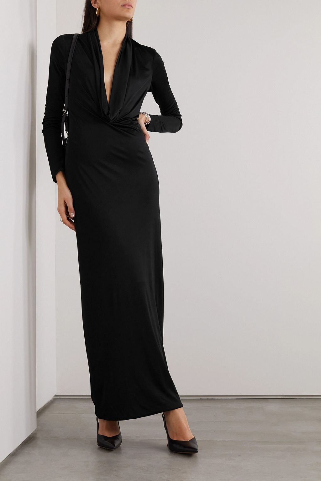 VERSACE Draped duchesse-satin maxi dress