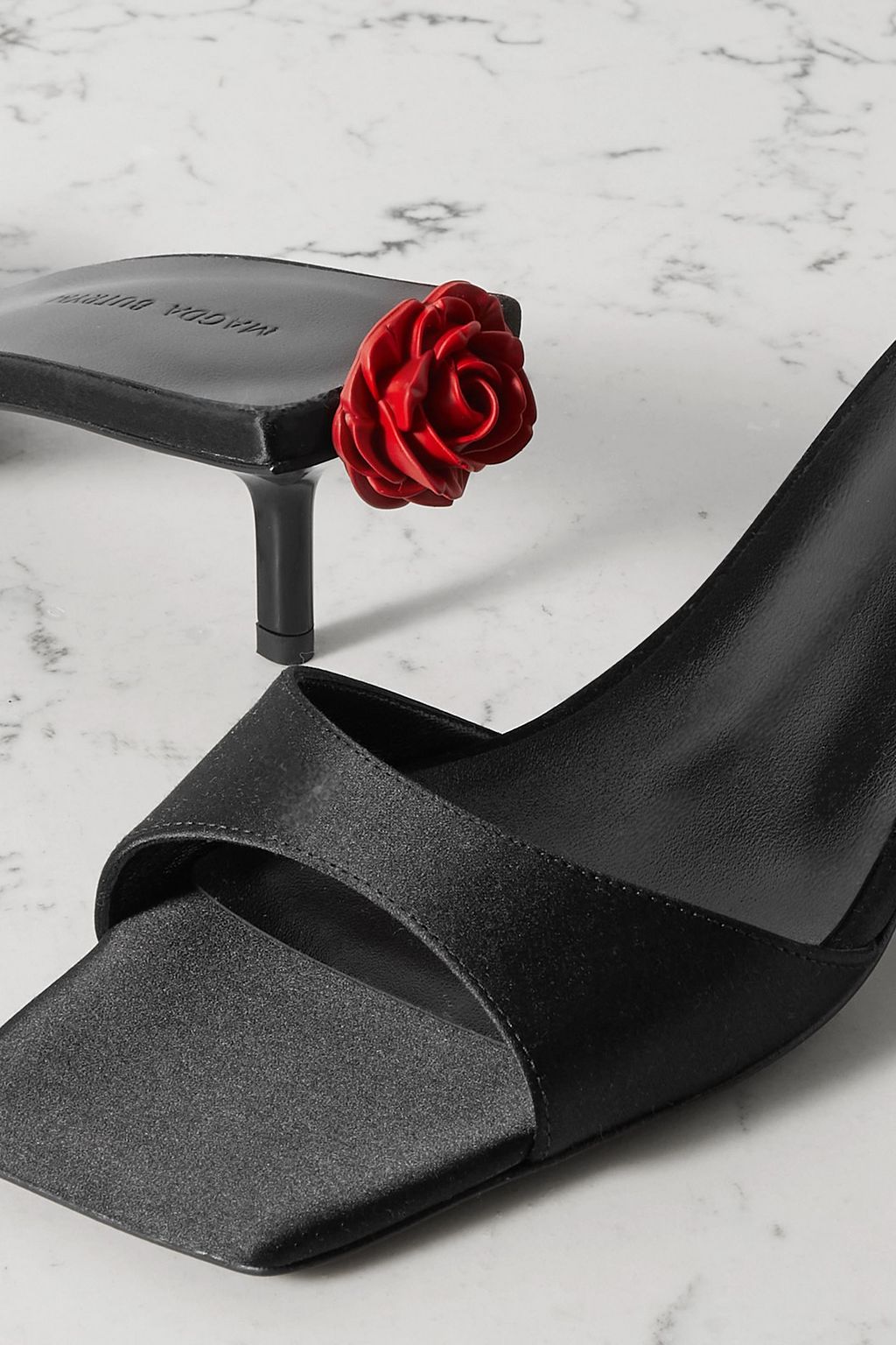 MAGDA BUTRYM Floral-appliquéd satin mules