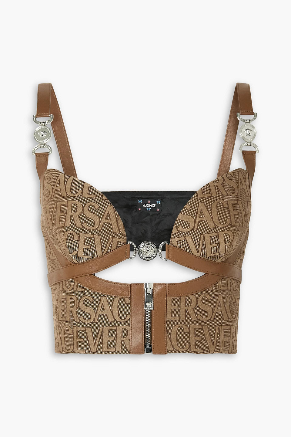 Versace Garden Monogram Patterned Crop Top With Clip Closure In Light Brown
