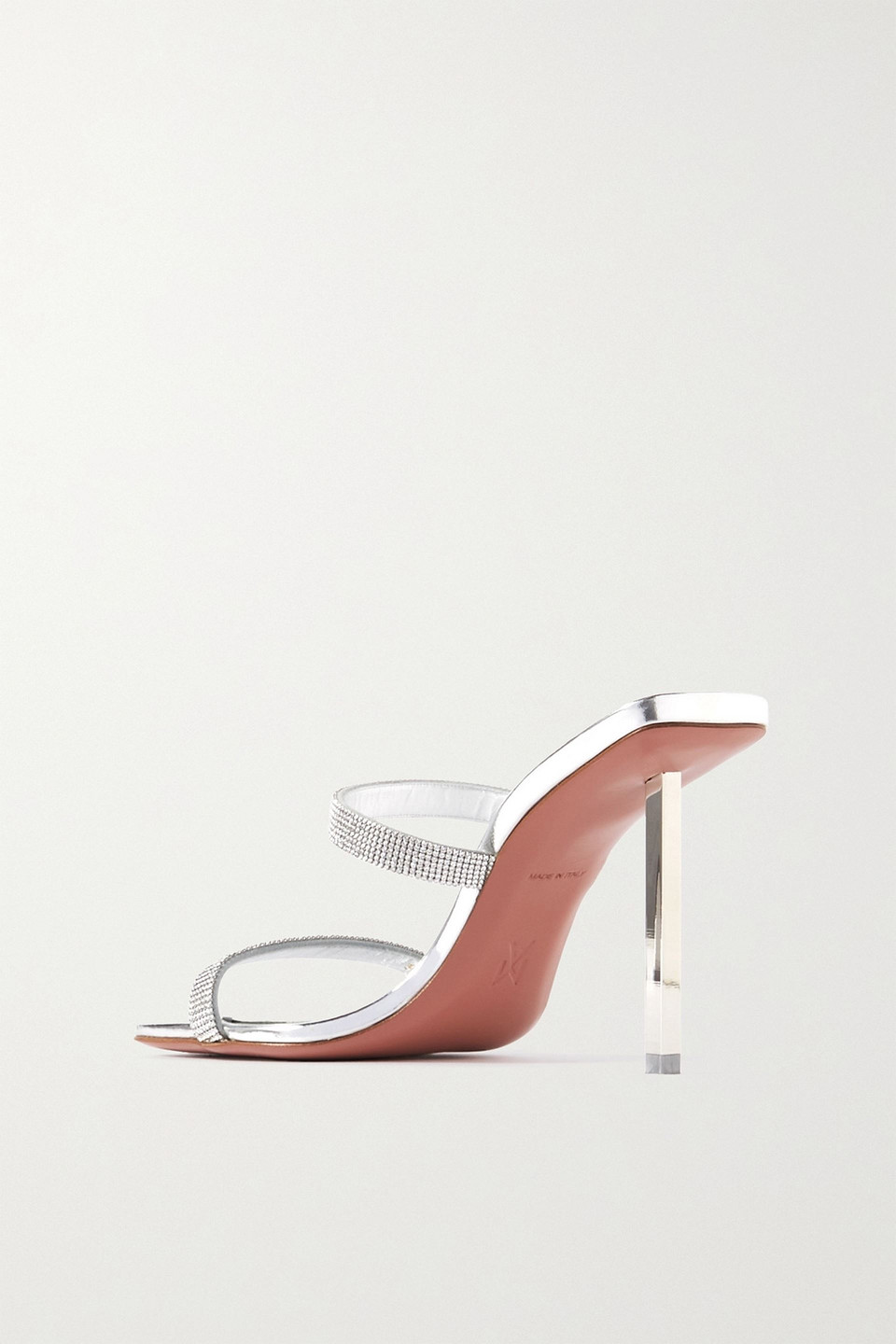 Amina Muaddi Rih Metallic Leather Stiletto Sandals In Silver