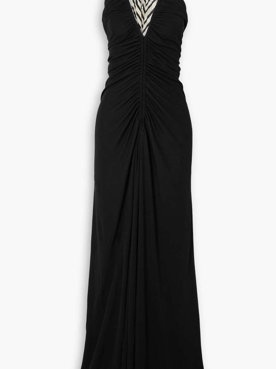 syros striped silk-trimmed jersey halterneck maxi dress